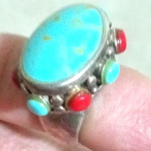 Large vintage sterling silver turquoise onyx goldstone southwest   Ring 6